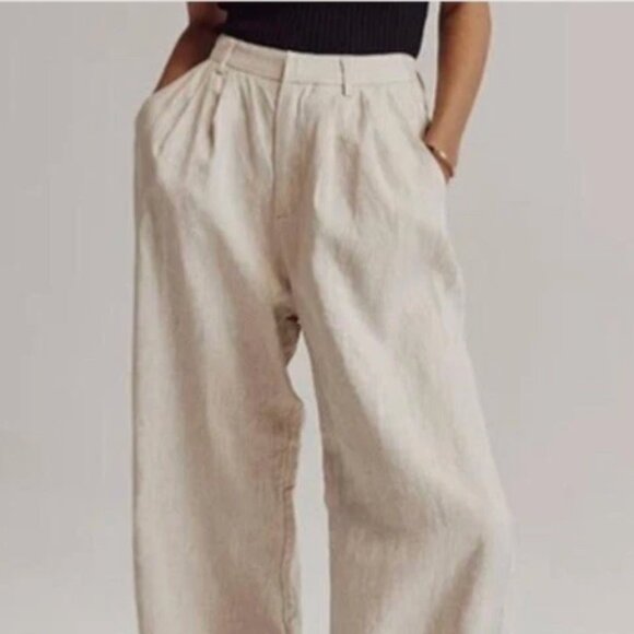 DISSH Karla Cream Linen Tencel Wide Leg Pleated Trousers / Fully Lined / Size 6 - Picture 1 of 6